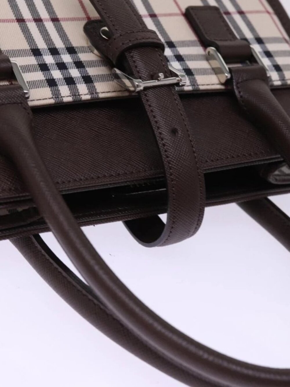 BURBERRY Nova Check Hand Bag Nylon Canvas Beige Auth - Picture 6 of 16